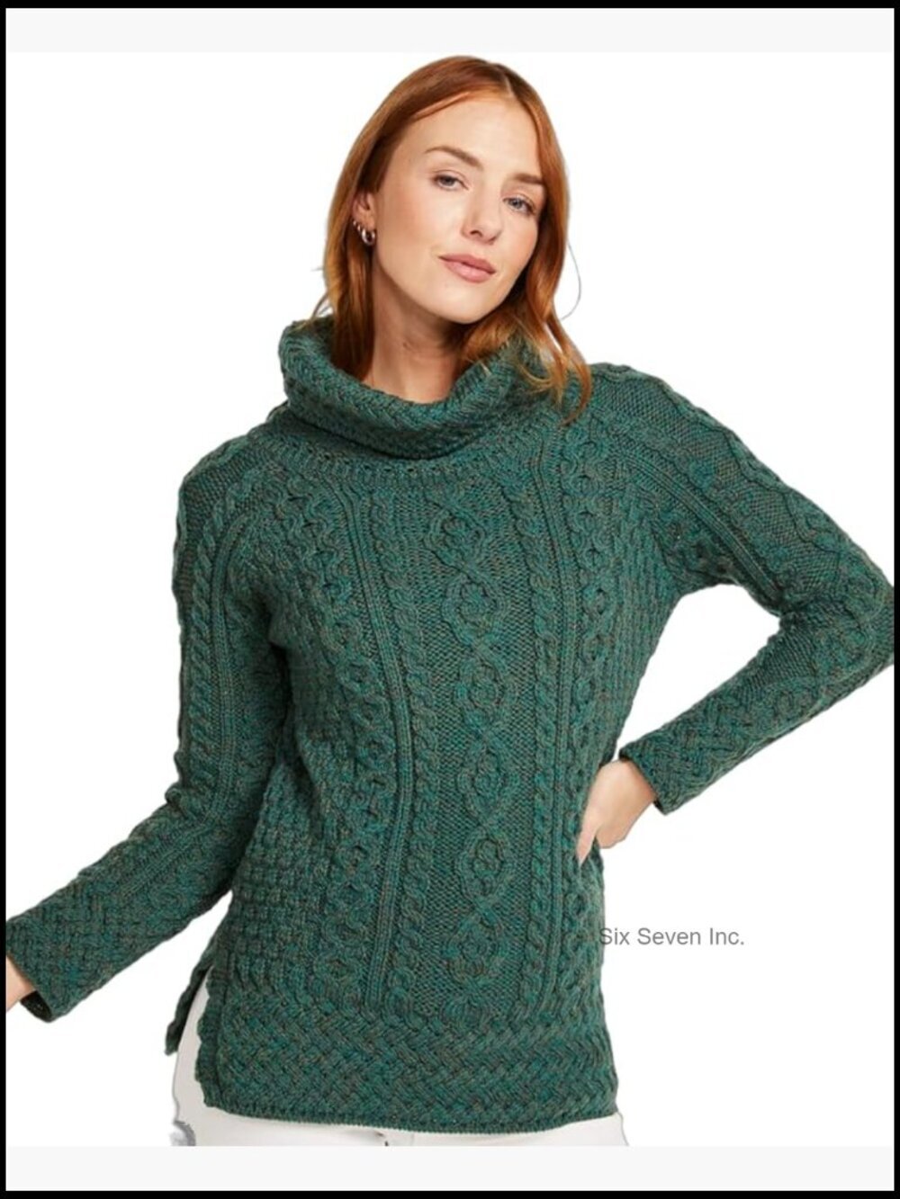 100% Soft Merino Wool Cable Knit Vented Roll Neck Sweater